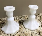 VTG. White Milk Glass Candlesticks Anchor Hocking Candle Holders Original Tags