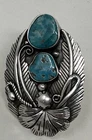 VTG Huge Southwestern Sterling Silver TURQUOISE Squash Blossom Ring Adjustable