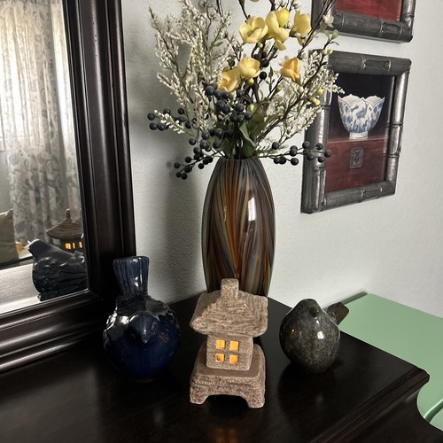 Small Faux Stone Ceramic Pagoda Tealight Night Light 7" Tall Battery LED Unique! - Picture 4 of 10