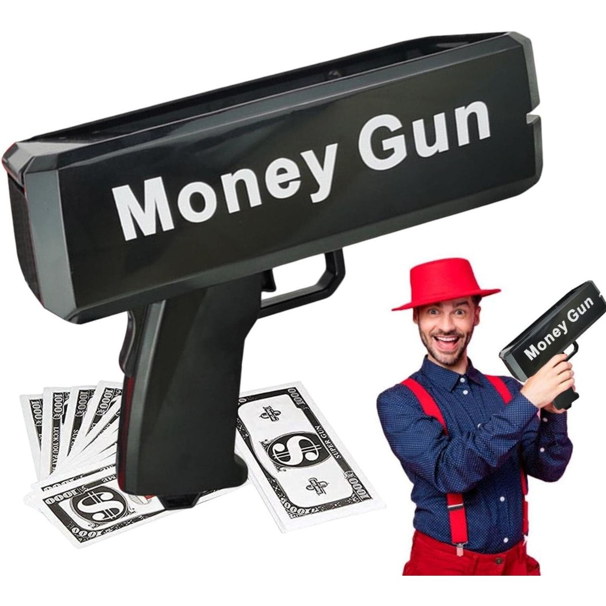 Pistola Spara Soldi Money Gun Shooter Rossa - Banconote Finte Per Feste, Divertimento, Regali