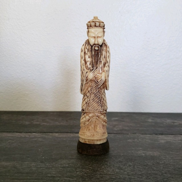 Vintage Carved Ivory Color Resin Statue Figure Figurine East Asian