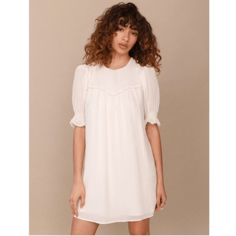 ★人気新作 新品 Reformation 白　ミニワンピース Reformation Mini Dress Women Size 12 Ivory White Viscos