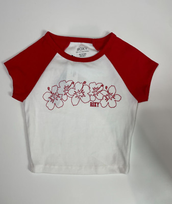 NEW ROXY Womens Red Aloha Cropped Raglan Tee Size XS