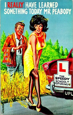 Vtg Risque Comic Postcard Artist Signed Xerxes I REALLY Learned Something Today