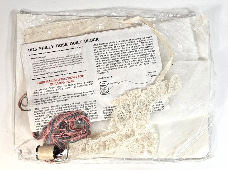 Vtg The Creative Circle "Frilly Rose Quilt Block" Embroidery Cross Stitch #1025 - Image 3 of 4