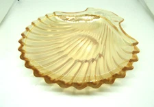 Vintage Depression Glass Scallop Shell Dish Peach Amber TIDBIT DISH