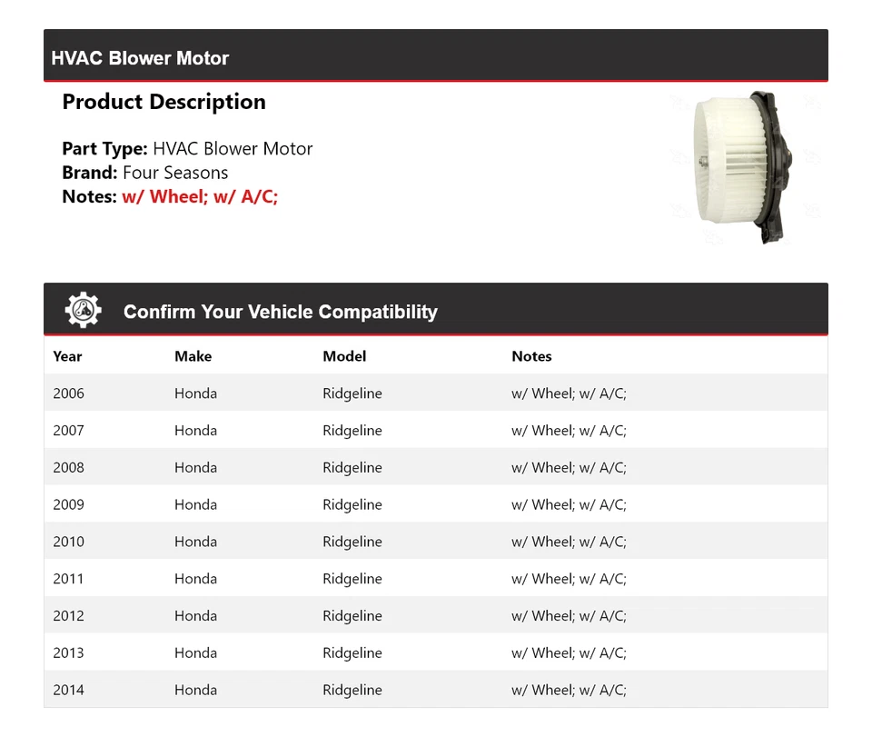 Motor soplador de climatización para Honda Ridgeline 2006-2014 4 estaciones 2007 2008 2009 2010 Foto 2 de 4