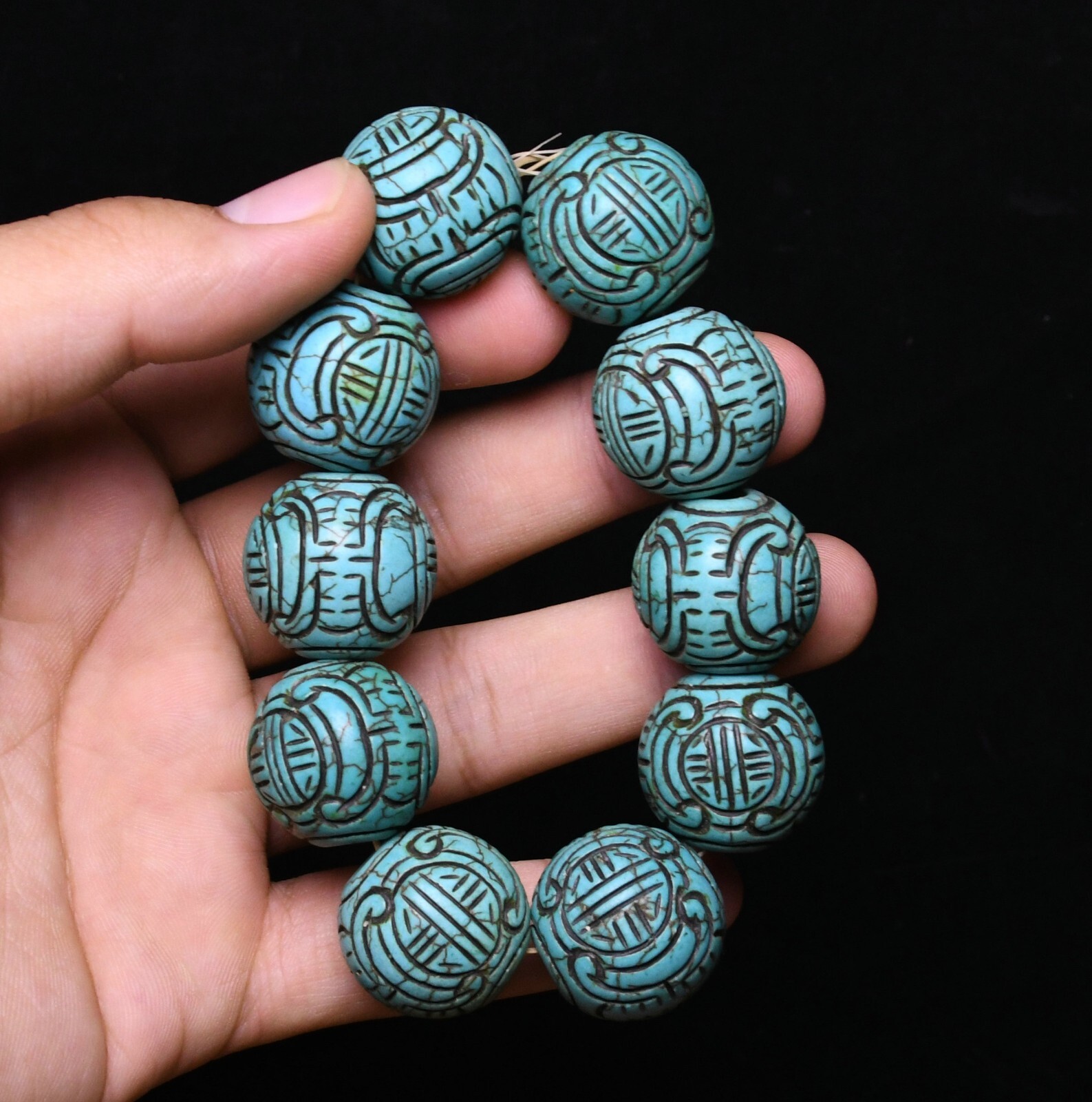 10CM Old Dynasty Natural Turquoise Carved Amulet Chain Bracelet
