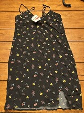 Forever 21 Women Spaghetti Strap Sleeveless Dress Small Black Floral Front Slit