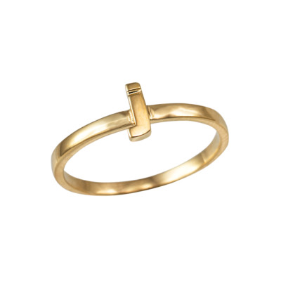 Yellow Gold Initial Letter J Stackable Ring