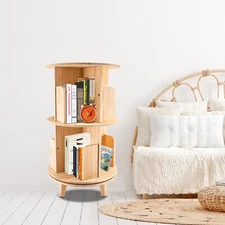 360° Rotatable Bookshelf Wood Bookcase Storage Shelf Souvenir Book Display Rack