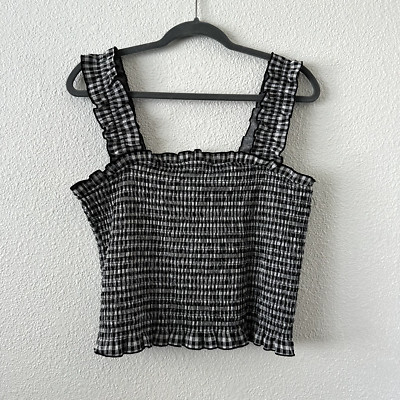 Nordstrom Vera Moda Black and White Gingham Ruffle Crop Top NWT - Women Size XL