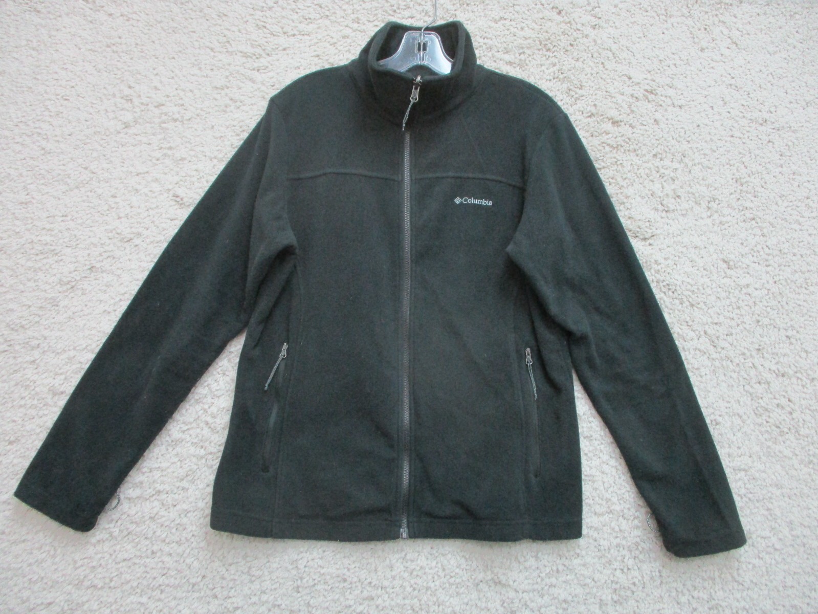 Columbia Sweater Large Adult Black Full Zip Pockets Fleece High Neck Logo Womens