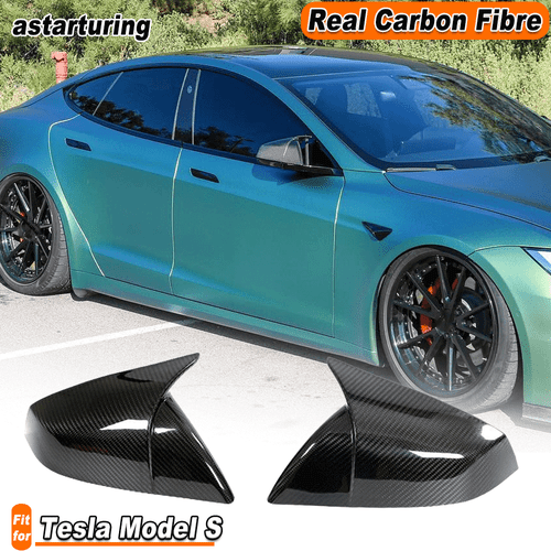 For Tesla Model S Plaid 2021-2024 DRY CARBON FIBER Side Wing Mirror Cover Caps - Picture 1 of 11