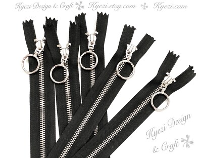 5 10 15 pcs 9 inch - 24 Inch Silver Metal Teeth Ring Pull Zippers