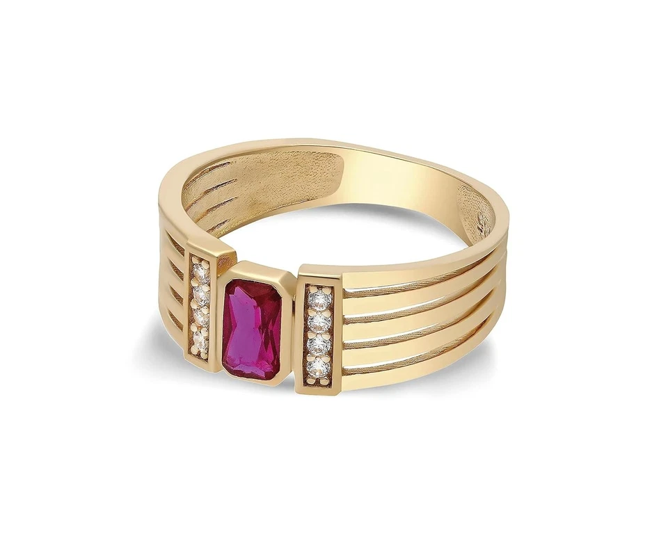 14k Solid Gold Lab-Created Ruby Ring, Stackable Rings, Wedding Jewelry for Women - Image 2 of 4