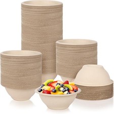 100 Pcs 8 oz Disposable Paper Bowls, Heavy-Duty Thick Natural Bagasse Bowls,