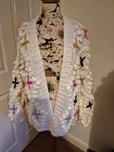 Apricot Hand Knit Flower 3D Knit Cardigan Cream Size Large BNWT RRP £69