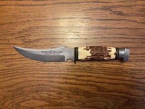 Precise Silver Eagle Hunting Knife, Clip Point Stainless, Stag Handle