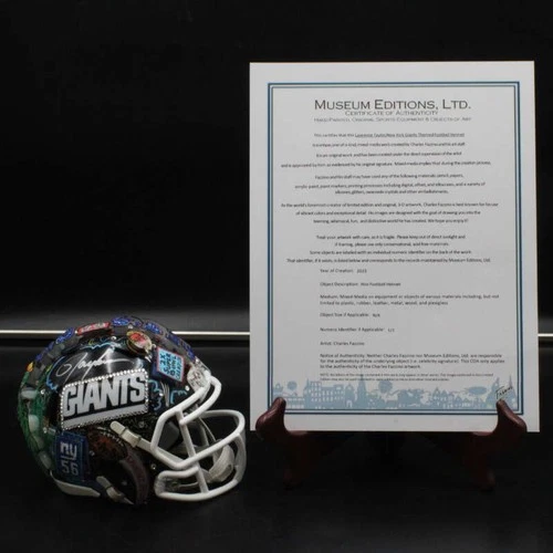 Lawrence Taylor/Charles Fazzino Signed Mini Helmet Giants Autograph ZJ21286