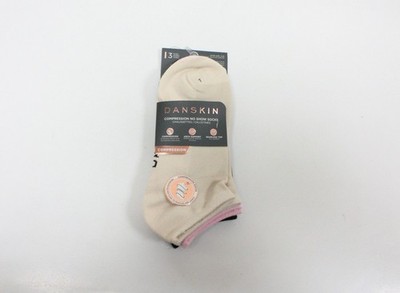 DanSkin Women's Compression No Show Socks 3 Pairs Ivory Shoe Size 4-10