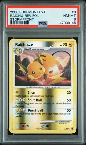 2008 POKEMON DIAMOND & PEARL STORMFRONT #8 RAICHU-REVERSE FOIL PSA 8