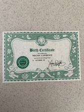 Cabbage Patch Kid Doll Birth Certificate Milton Lawrence 