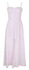 LOVESHACKFANCY Dress Ballerina Pink Linen Cotton Lace Trim Button Long 14
