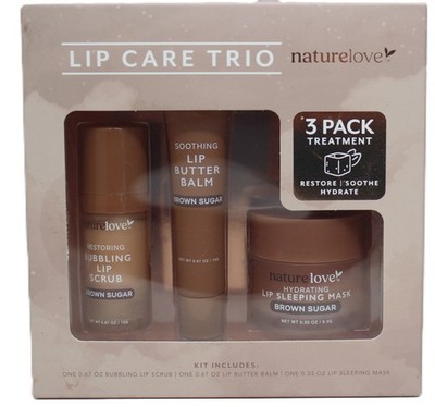 NatureLove Lip Care Trio Brown Sugar Bubbling Scrub Sleeping Mask & Butter Balm