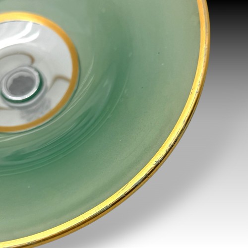 Bohemian grün Kunst Glas Kompott mit vergoldetem Rand, gedrehter Stiel, MCM Standfuß 7,25" - Bild 7 von 7