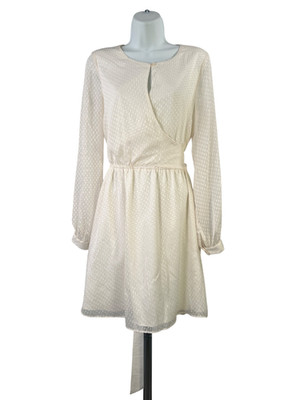 Ann Taylor Women's Ivory/White Textured A-Line Tie Waist Dress - 4