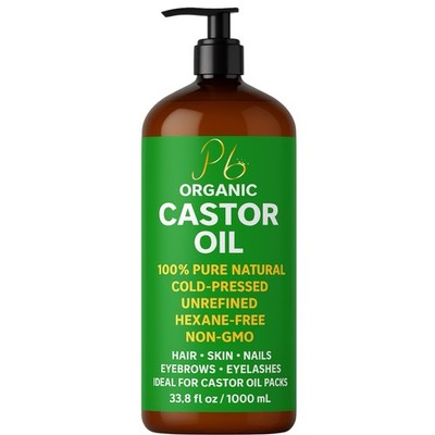 Aceite de ricino orgánico premium, Organic Castor Oil 33.8 fl oz Bulk Size