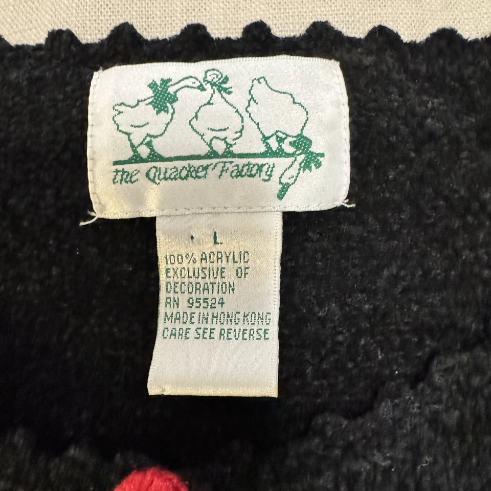 VTG Women’s Chenille Large Black Cardigan Embroidery Sequin Ladybug Cottagecore - Image 4 of 4