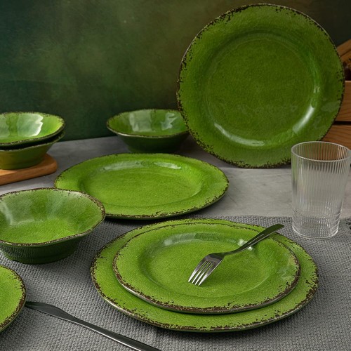 Rustic 12-Piece Melamine Dinnerware Set - Service for 4, Lightweight & Durable - Picture 4 of 8