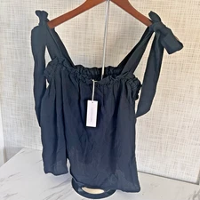 Outerknown Cropped Tank Top Black Flow Gauze Shoulder Ties Womens Sz Large BxEE