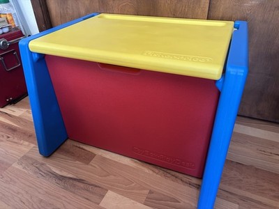 vtg 1990 Fisher-Price Toy Box and Play Desk combination Primary Colors Storage