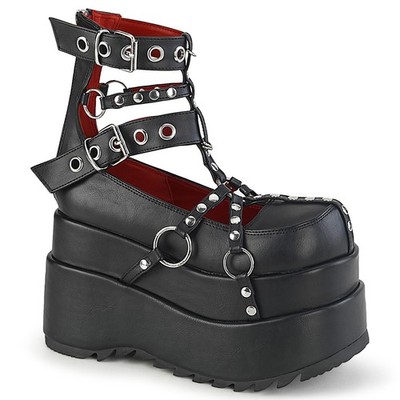 Sale BEAR-28 Damenia Damen Plateaupumps Käfig Bootie O-Ring schwarz Lederlook 42
