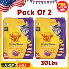 Meow Mix Original Choice Dry Cat Food 30lb Pack of 2 Chicken Turkey Salmon Fish