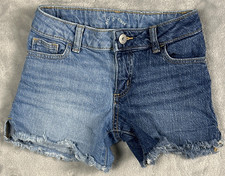 Frayed Cutoff Art Class Shorts Girls Small 6/7 Blue Two Tone Denim Raw Hem