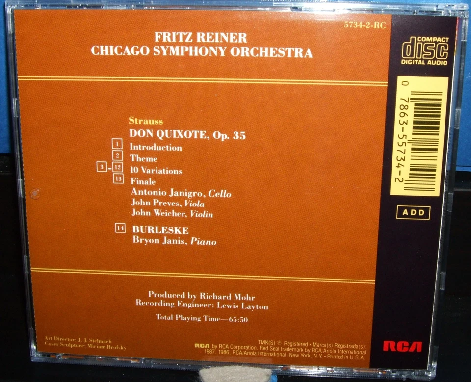 Strauss Don Quixote/Burleske Janigro/Janis/CSO Reiner RCA Red Seal CD Japan - Image 2 of 3
