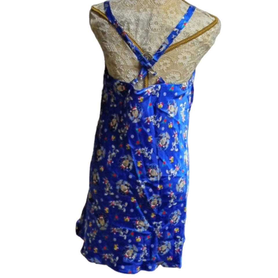Vintage 90s Looney Tunes blue satin Christmas nightie cami - Image 2 of 3