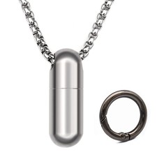 Small Pill Box Necklace Titanium Mini Pill Case W/ 28" Rolo Chain Necklace Ti...