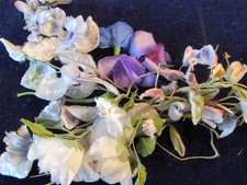 Vintage Millinery Flower Collection Blue White Purple w/Velvet 1-2 1/2" H5596