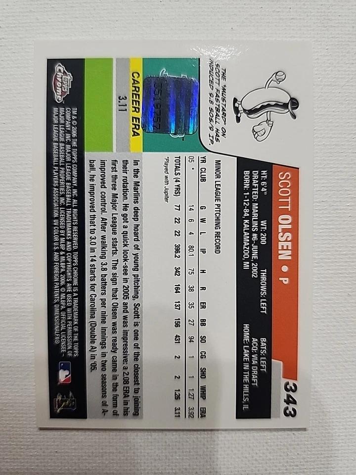 2006 Topps Chrome Scott Olsen #343 AUTO - Image 2 of 2