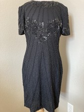Vtg sz 8 Black Beaded Knee Length Cocktail Evening Party Club Dress Designer