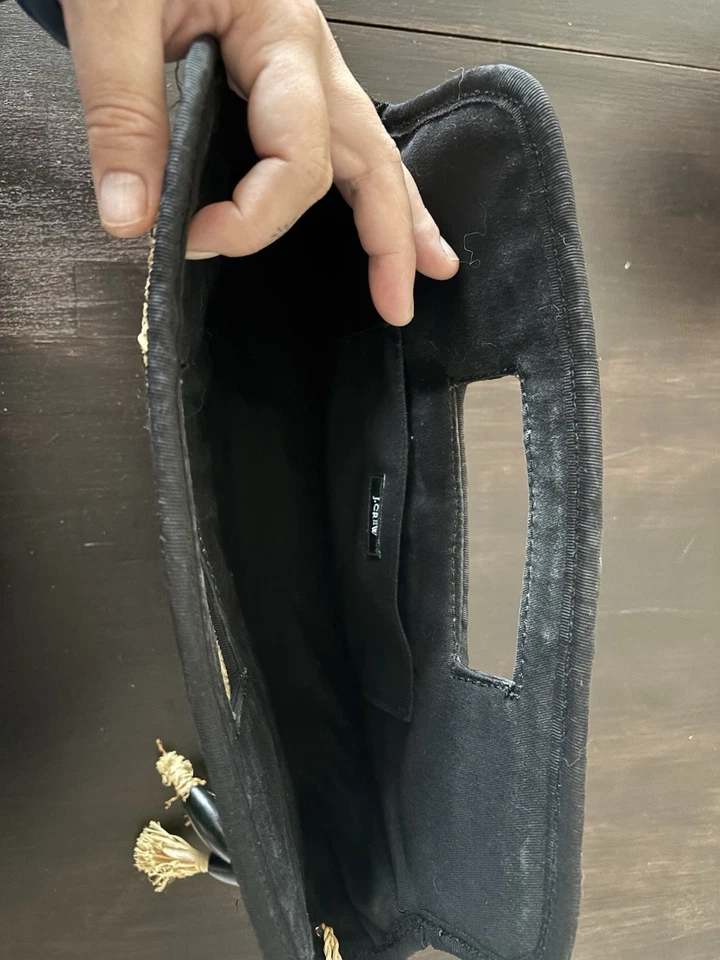 J. Клатч соломенный Crew Raffia кисточки с подкладкой черный желтовато-коричневый курорт летний прибрежный пляж - Изображение 3 из 4