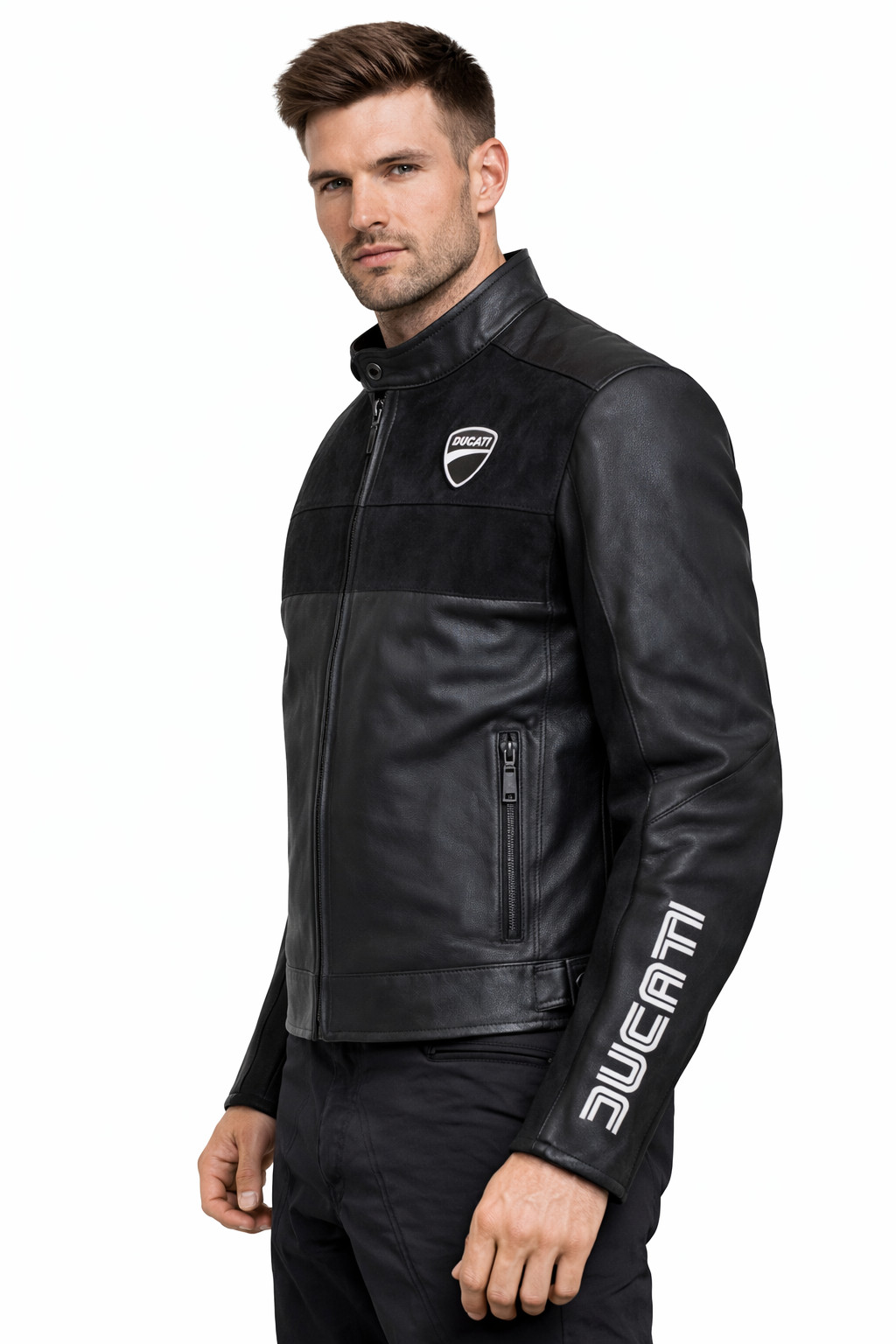 CHAQUETA BLINDADA DE CUERO DE VACA PARA HOMBRE DUCATI NEGRA MOTO CARRERAS MOTOCICLETAS