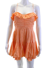 Love Shack Fancy Women Orange Mini Sundress Cotton Sleeveless Size L
