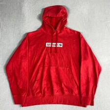 Nike Mens L Just Do It Box Logo Hoodie Red Fleece Pullover Sweatshirt Athletic