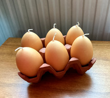 Unusual Six 'Egg' Candles in Terracotta Pottery Tray